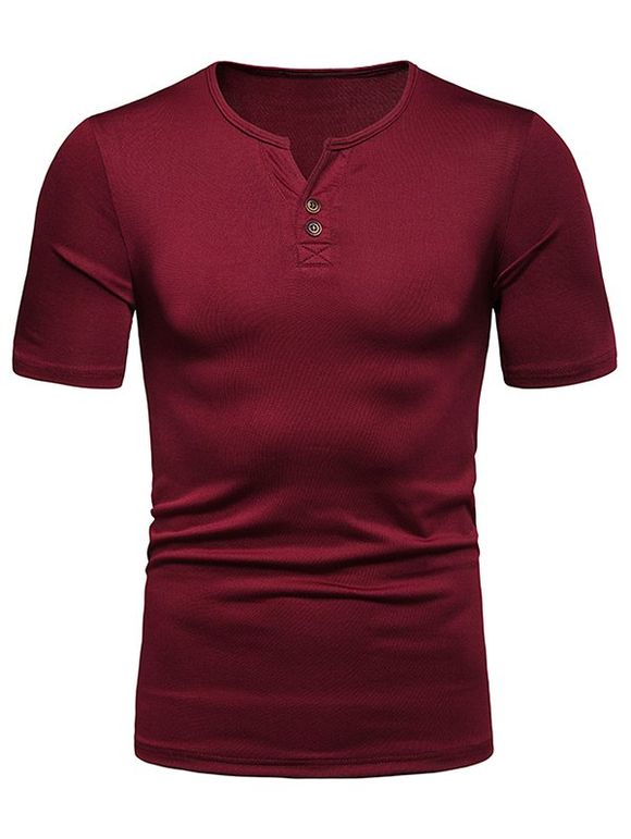 T-shirt Henley en Couleur Unie - Rouge Vineux XL