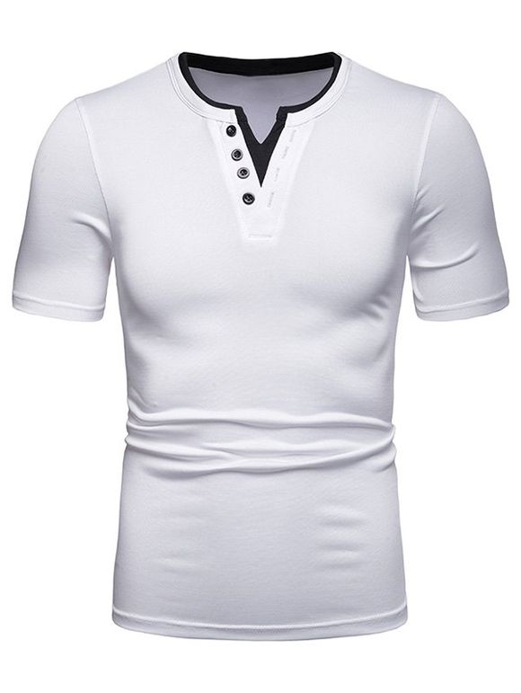 T-shirt Fausse Deux Pièces à Col V - Blanc XL