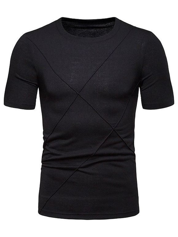 T-shirt Géométrique en Couleur Unie - Noir XL