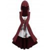 Gilet Long à Capuche de Grande Taille avec Haut à Bretelle Fleuri - Rouge Vineux 3X