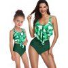 Leaves Print Overlay Family Swimsuit - DEEP GREEN MOM M
