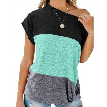 Color Block Batwing Sleeve Knitted T-shirt