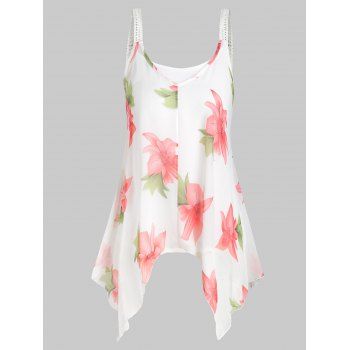 

Plus Size Camisole and Floral Chiffon Tank Top, White
