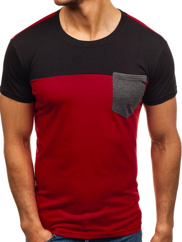 T-shirt en Blocs de Couleurs avec Poche Poitrine - multicolor A 2XL
