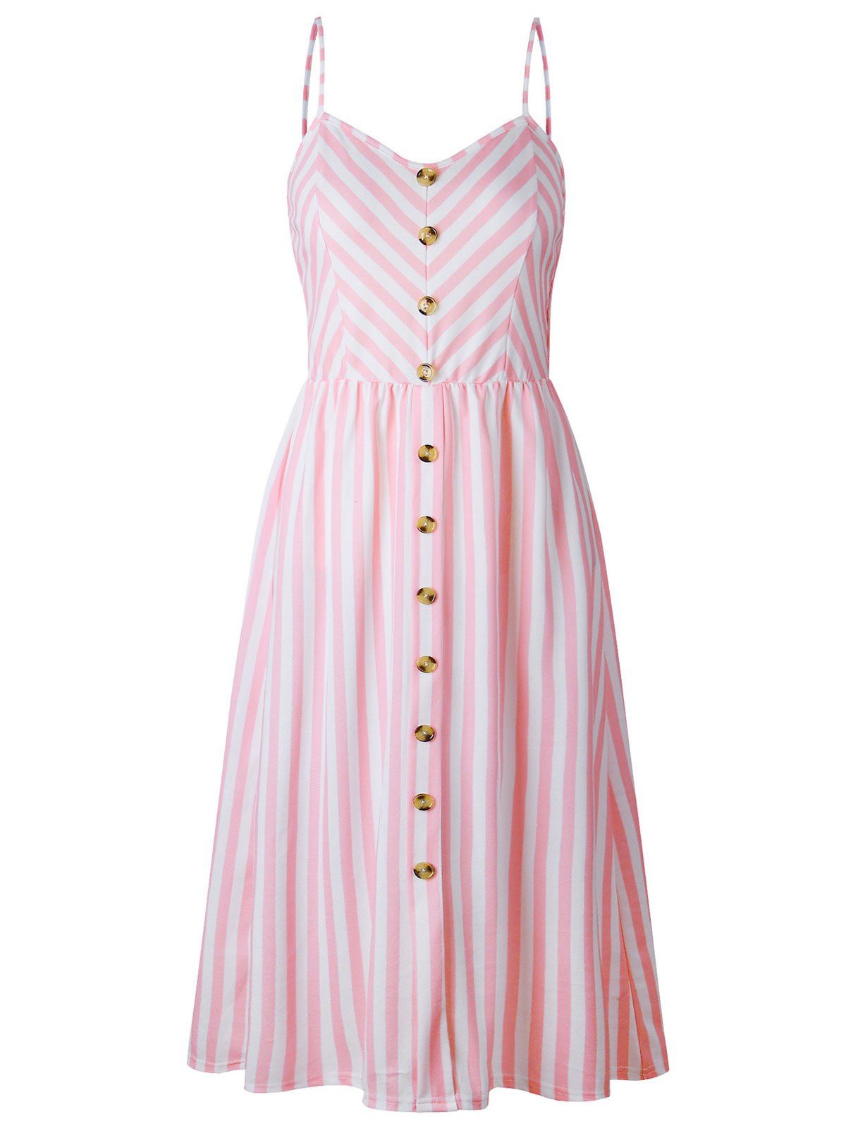 [17% OFF] 2020 Smocked Back Striped Cami A Line Dress In PINK | DressLily
