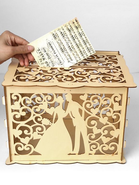Boîte Cartes de Visite en Bois DIY Motif Couple Décoration pour Mariage - Bohu Bois 