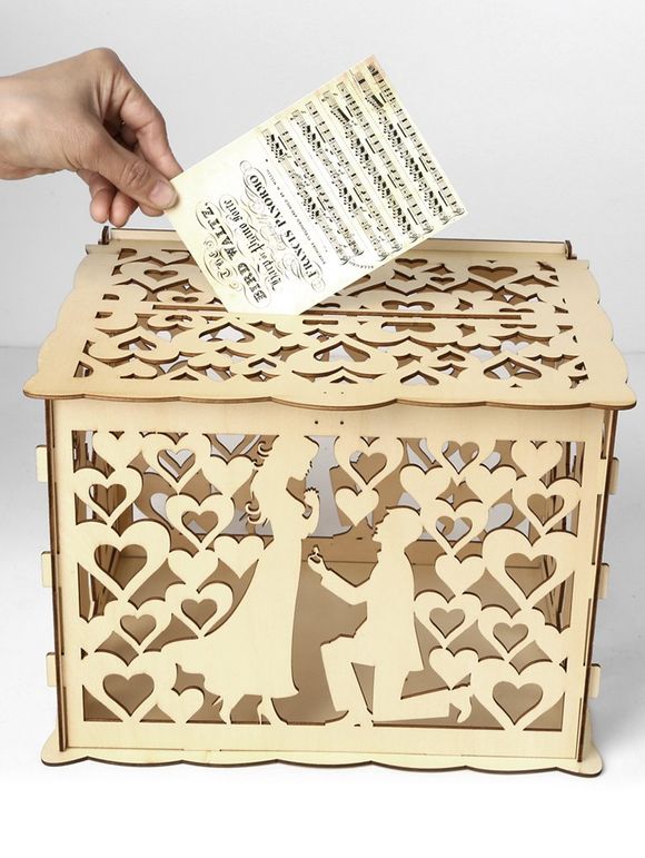 Boîte Cartes de Visite en Bois DIY Motif Couple Demande en Mariage Décoration pour Mariage - Bohu Bois 