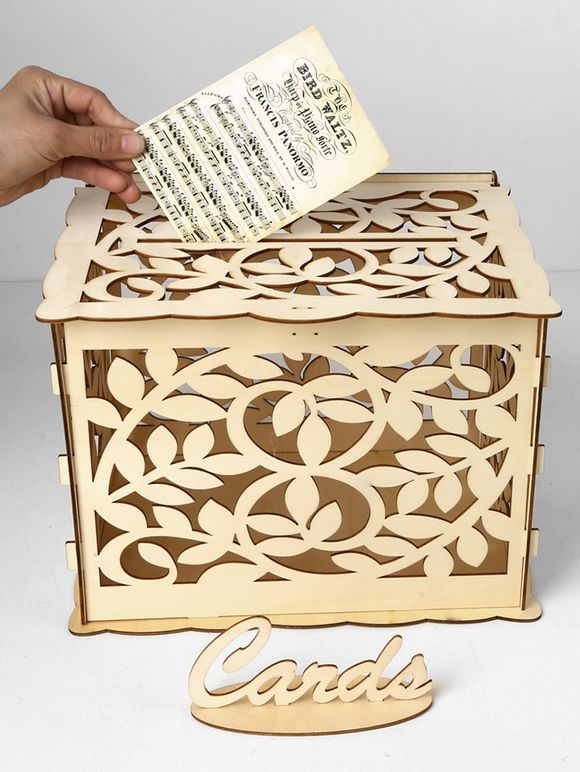 Boîte Cartes de Visite en Bois DIY Motif Feuilles Décoration pour Mariage - Bohu Bois 