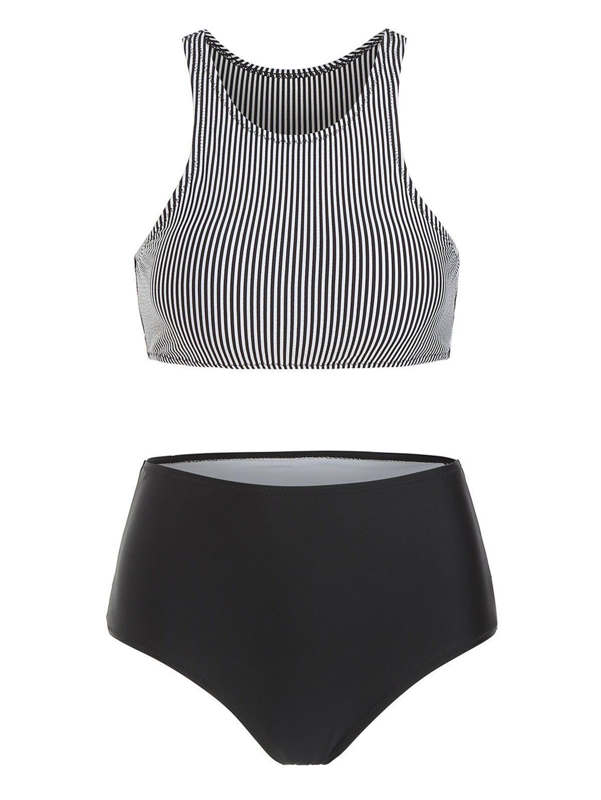 

Racerback Striped Tank Bikini Set, Black
