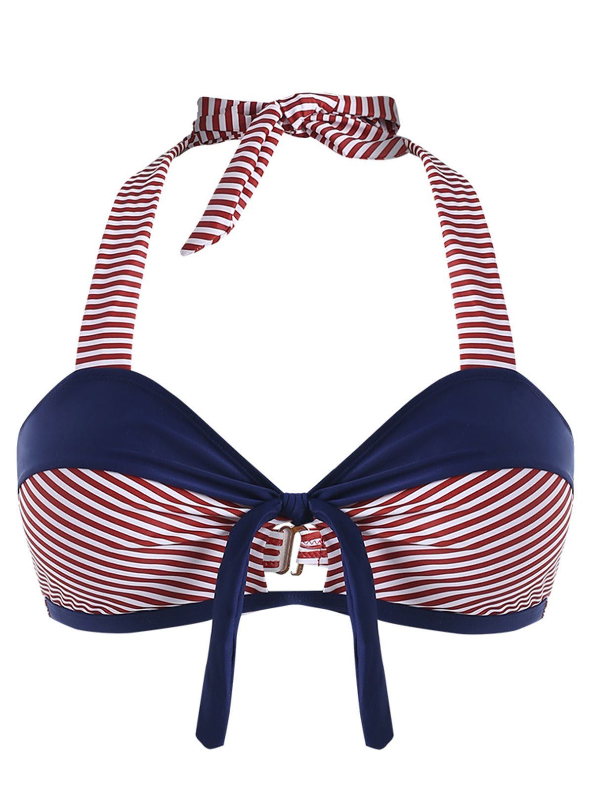 

Plus Size Striped Halter Neck Swim Bra, Navy blue