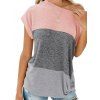Color Block Batwing Sleeve Knitted T-shirt - ROSE L