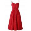 Buttoned Cami Smocked Back Pocket Dress - RED M