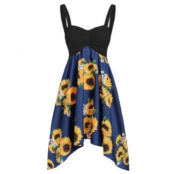 Backless Asymmetric Sunflower Summer Dress