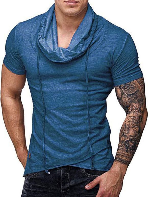 T-shirt Décontracté en Couleur Unie à Manches Courtes - Bleu de Soie XS