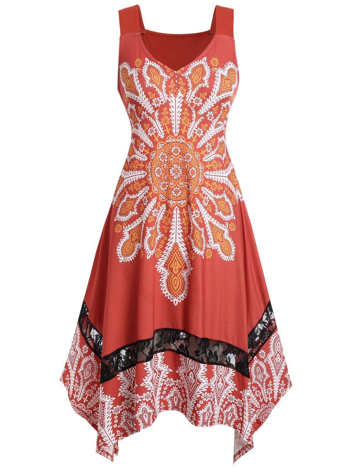 

Plus Size Knee Length Printed Dress, Tiger orange