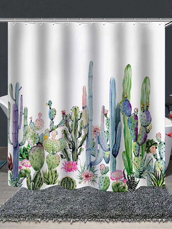 Rideau de Douche Imperméable Cactus et Plante Tropicale Imprimés Pour Salle de Bain - multicolor W71 X L79 INCH