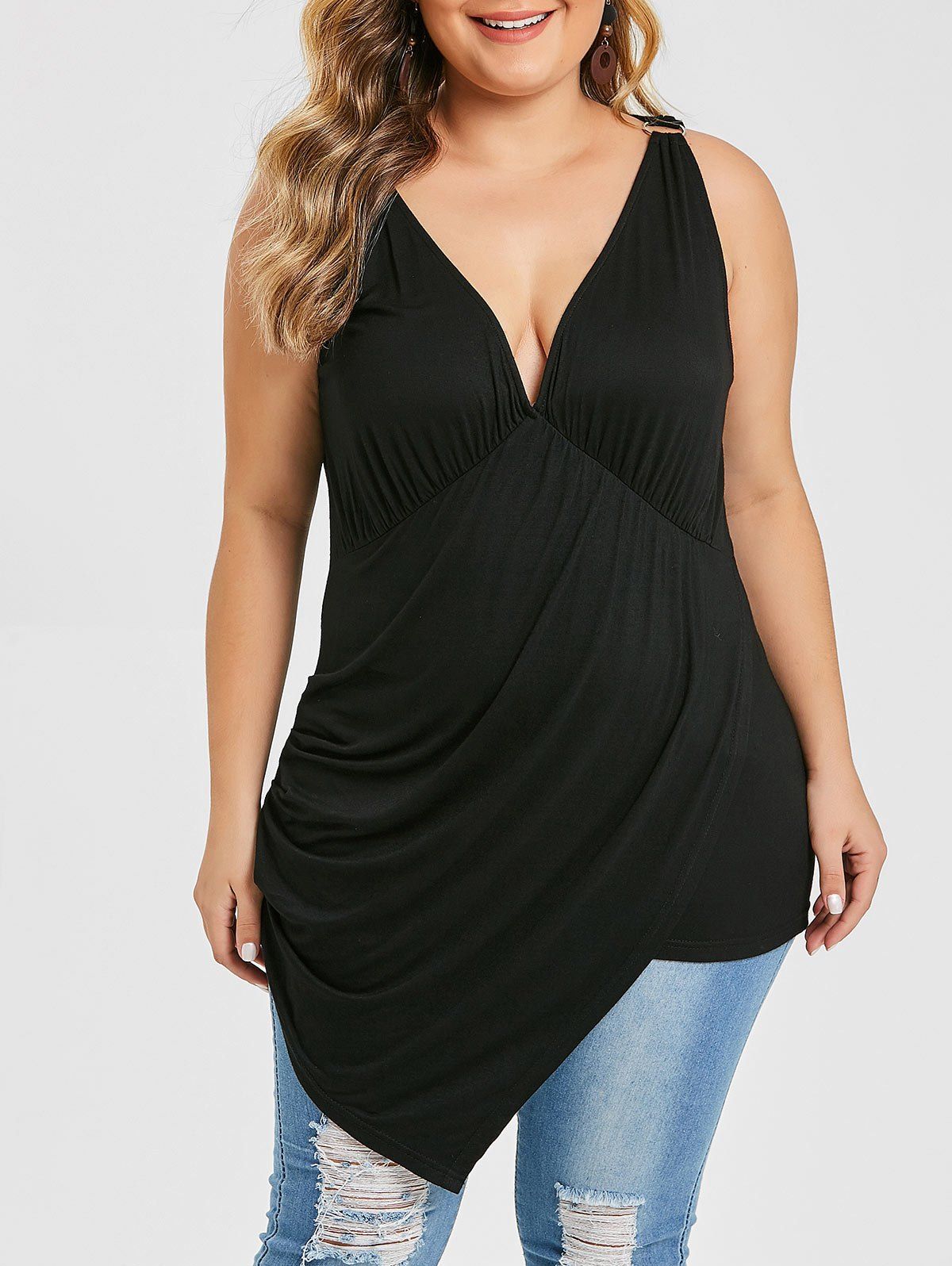 [17 Off] 2020 Plus Size Plunging Neck Ruffles Tank Top In