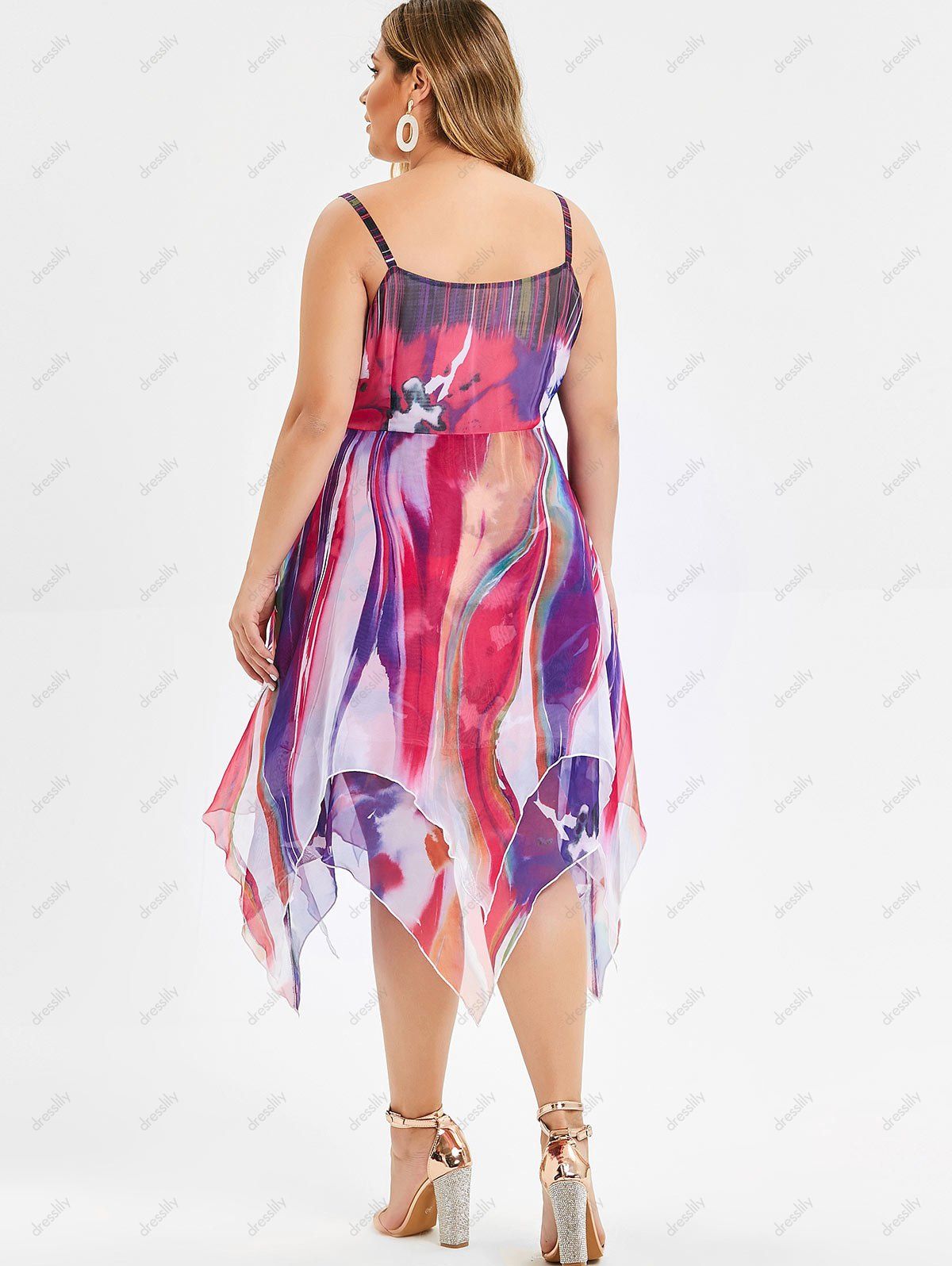 [23 OFF] 2020 Plus Size Tie Dye Layered Handkerchief Dress In