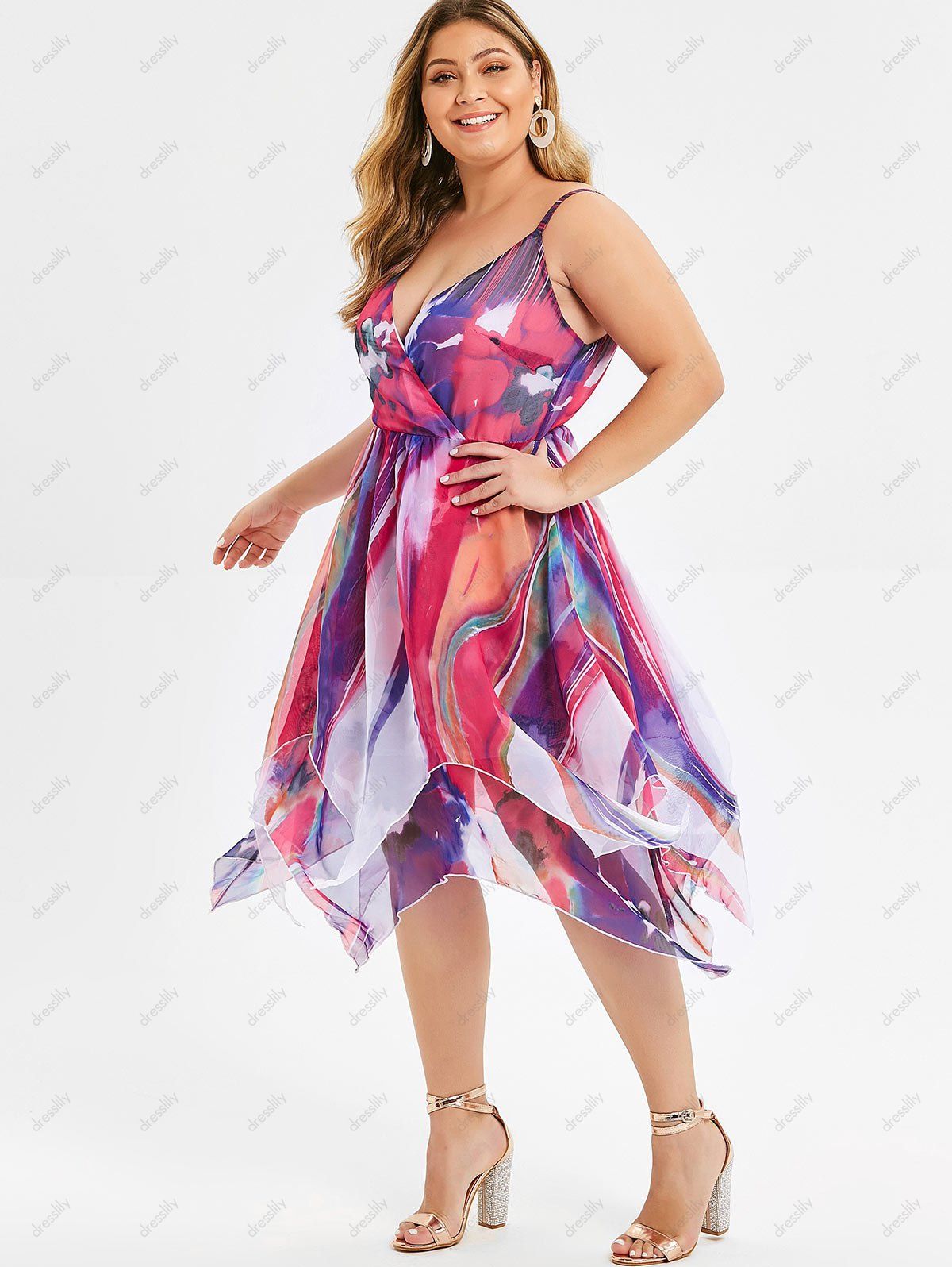 [23 OFF] 2020 Plus Size Tie Dye Layered Handkerchief Dress In