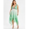 Plus Size Plunge Sequins Handkerchief Dress - GREEN 1X