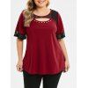T-shirt Découpé Panneau en Dentelle de Grande Taille - Rouge Vineux L