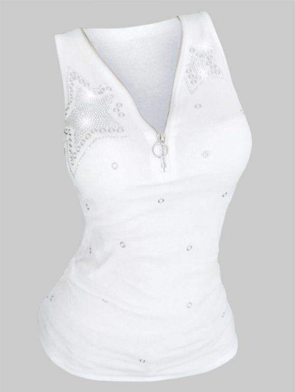 Débardeur à Demi-zip Etoile Embelli de Strass de Grande Taille - Blanc L