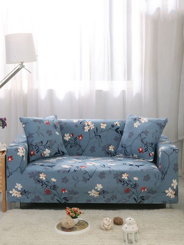 17 Off 2020 Flower Print Stretch Couch Cover In Silk Blue