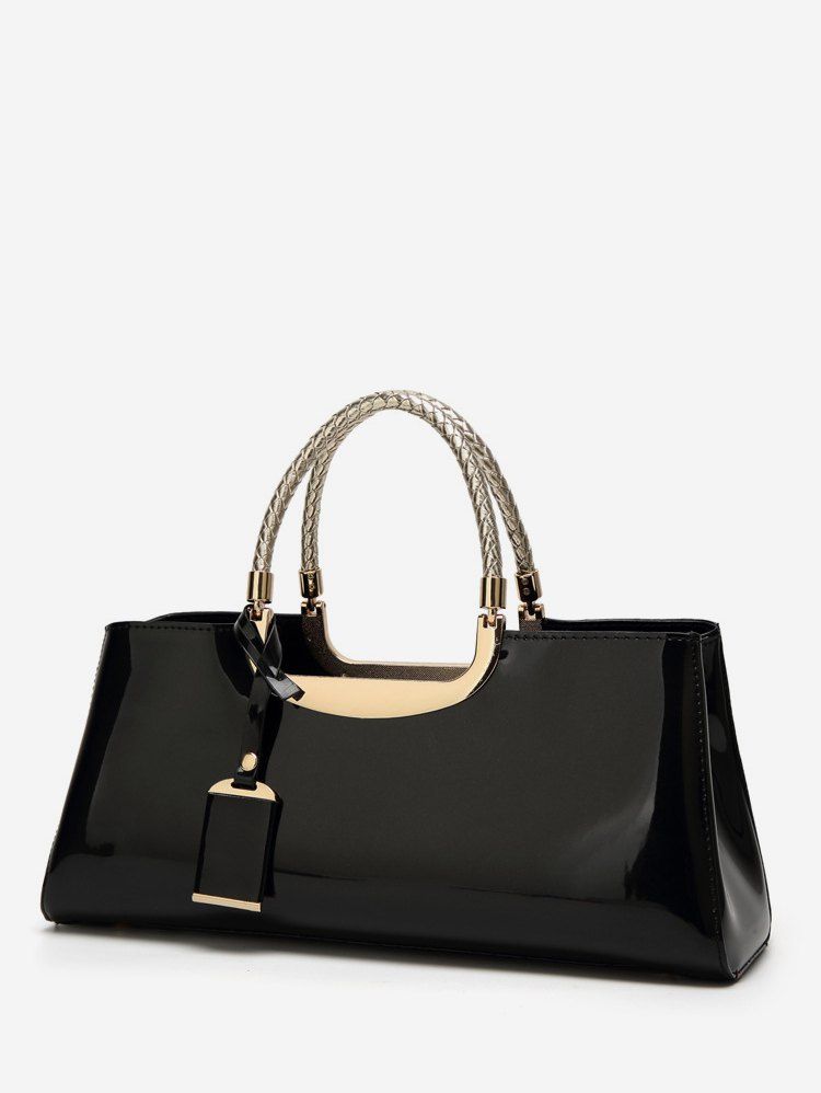 [17% OFF] 2021 Patent Leather Pendant Rectangle Handbag In BLACK ...
