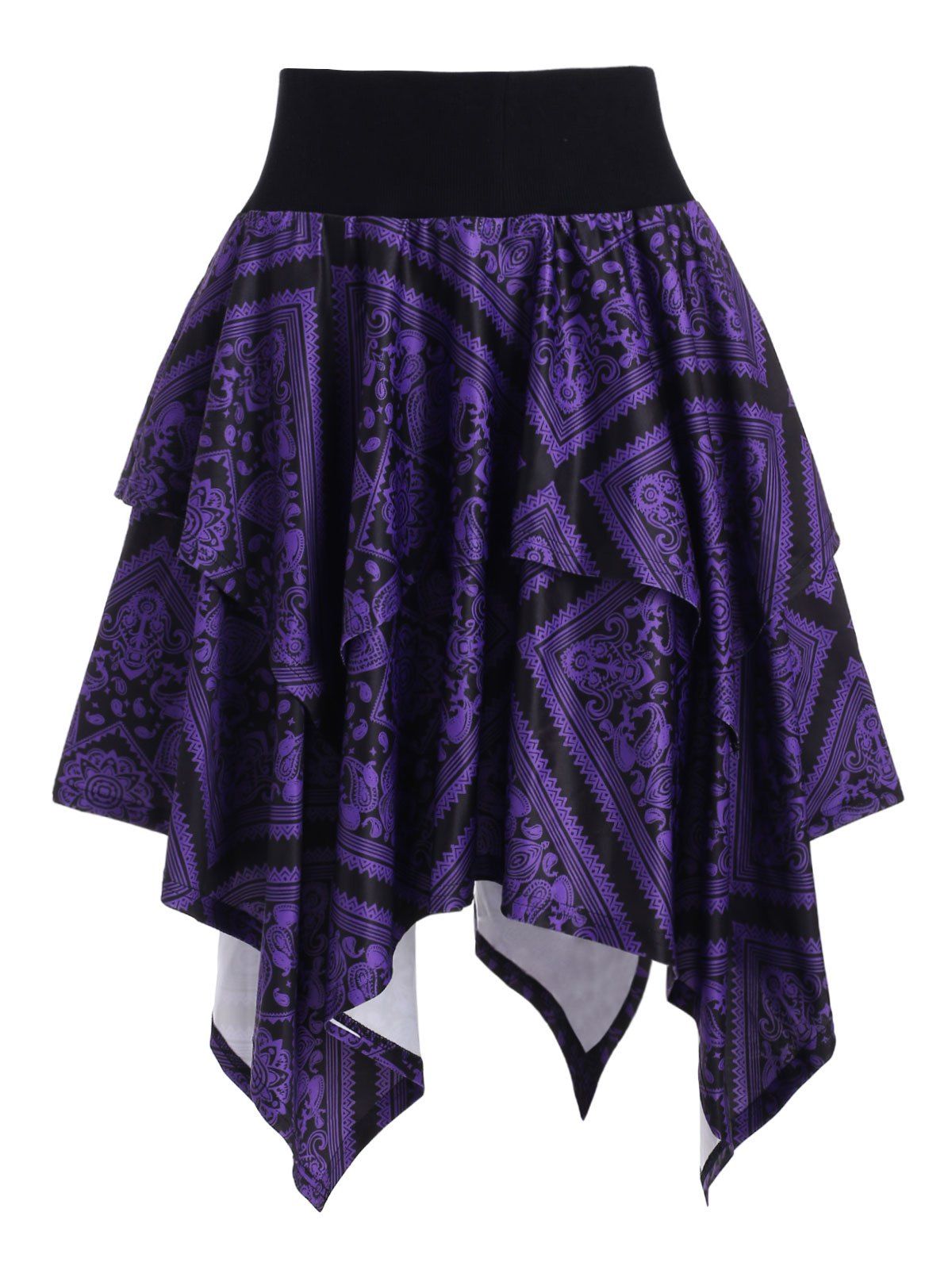 

Printed Layered Handkerchief Plus Size Skirt, Purple