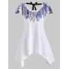 T-shirt Asymétrique Plume Imprimée - Blanc S