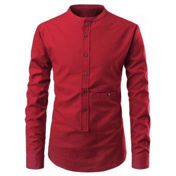 

Solid Color Button Up Pollover Shirt, Red