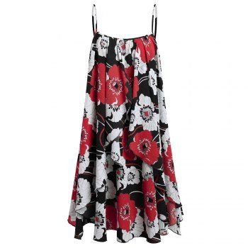 Plus Size Floral Print Layered Cami Dress With Criss Cross Crop Top