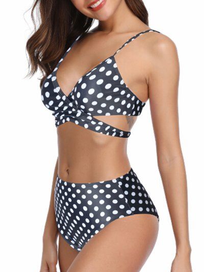

Polka Dot High Rise Wrap Bikini Set, Black