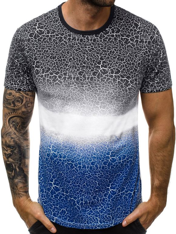 T-shirt Dégradé Imprimé à Col Rond - Bleu XS
