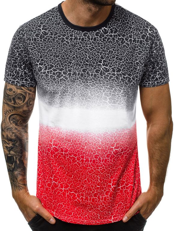T-shirt Dégradé Imprimé à Col Rond - Rouge XS
