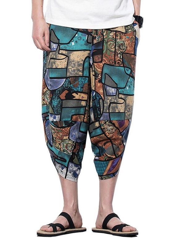 Pantalon Sarouel Décontracté Géométrique Imprimé - multicolor A L