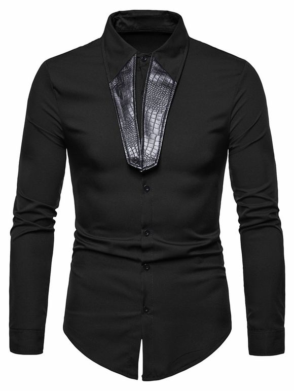 Chemise Boutonnée en Faux Cuir Design - Noir M