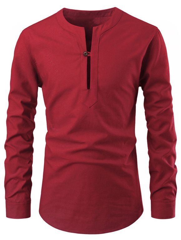 Chemise Evidée en Couleur Unie à Manches Longues - Rouge S