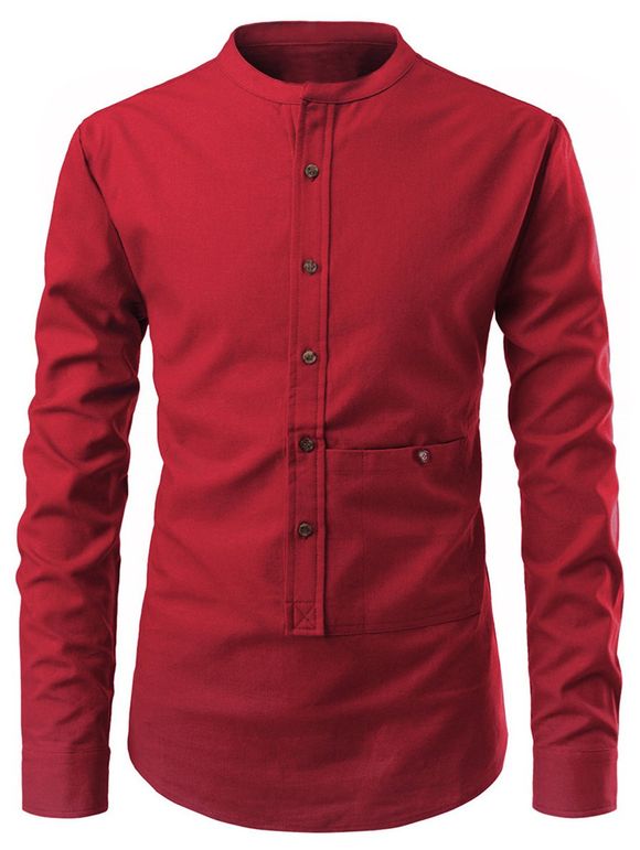 Chemise Boutonnée en Couleur Unie - Rouge S