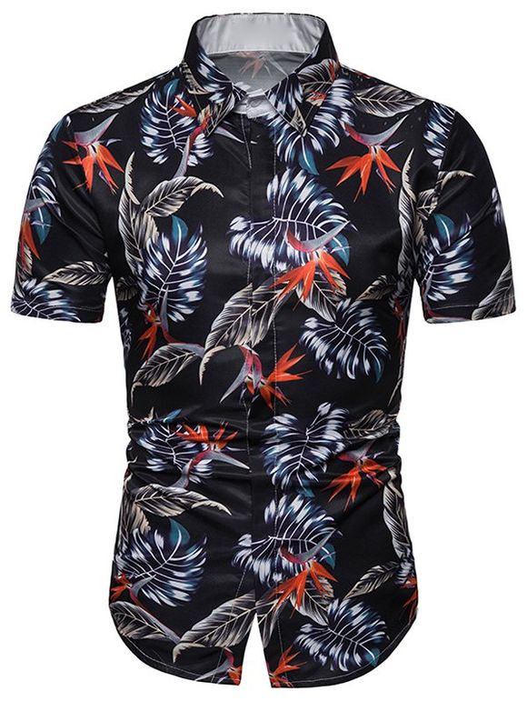Chemise Hawaiienne Feuille Imprimée à Manches Courtes - multicolor 2XL