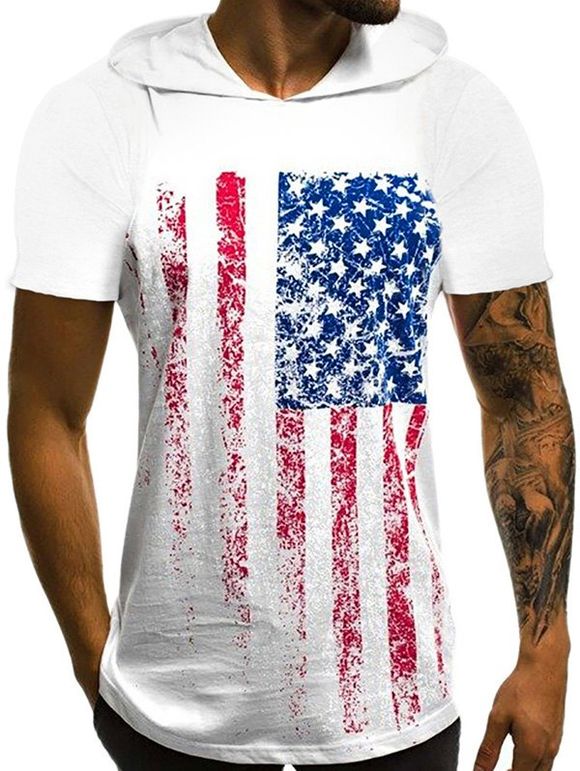 T-Shirt à Capuche Drapeau Américain - Blanc S