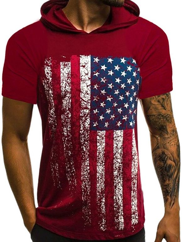 T-Shirt à Capuche Drapeau Américain - Rouge Vineux M