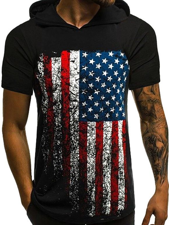 T-Shirt à Capuche Drapeau Américain - Noir L