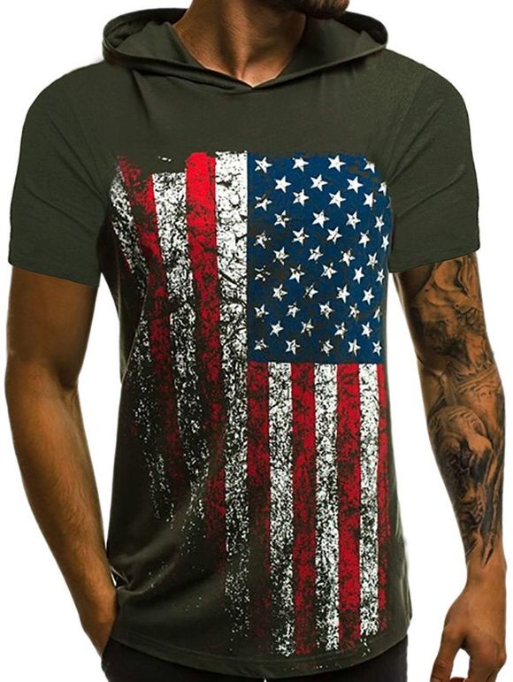 T-Shirt à Capuche Drapeau Américain - Vert Armée S