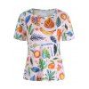 T-shirt Banane Feuille et Tournesol Imprimés - multicolor A XL