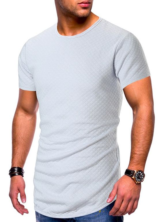 T-shirt Maigre Ajusté à Carreaux Imprimé en Culeur Unie - Blanc L
