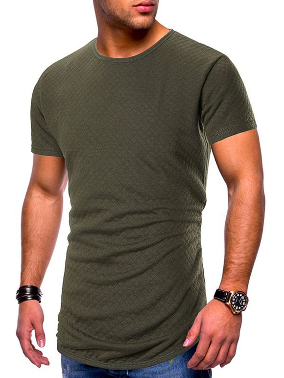 T-shirt Maigre Ajusté à Carreaux Imprimé en Culeur Unie - Vert Armée XL