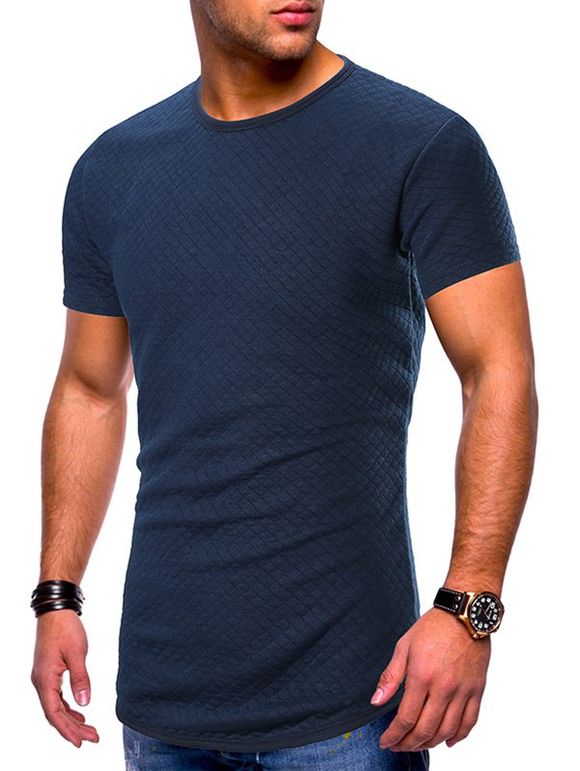 T-shirt Maigre Ajusté à Carreaux Imprimé en Culeur Unie - Cadetblue XL