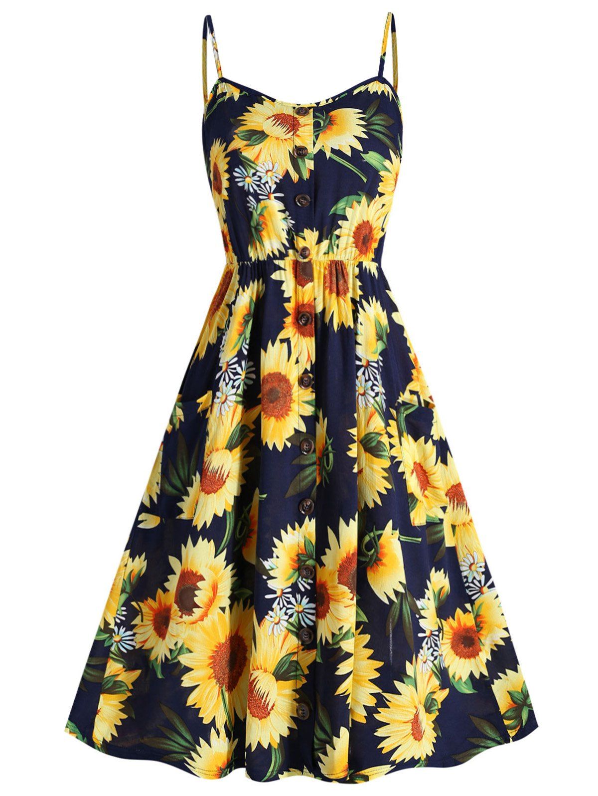 [26% OFF] 2021 Plus Size Sunflower Print A Line Dress In DARK SLATE ...