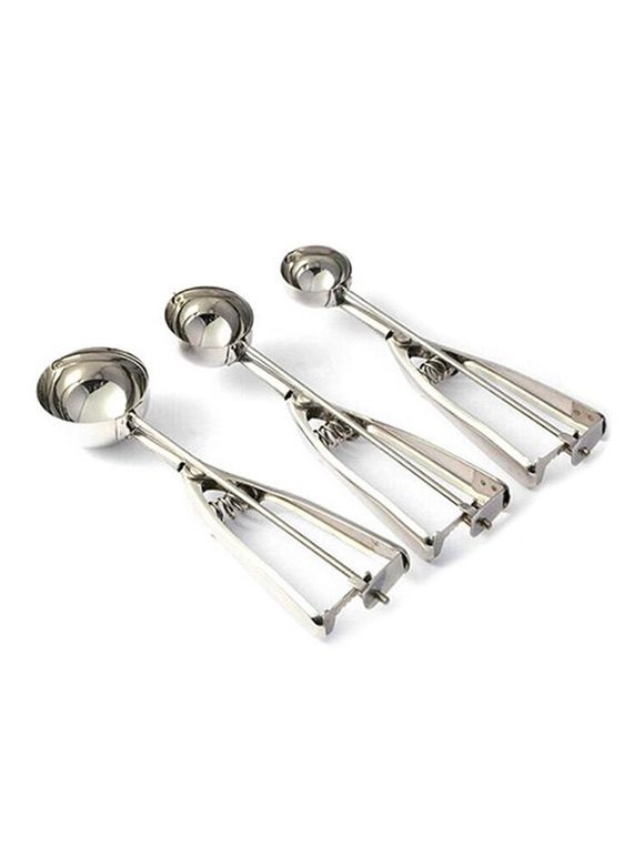 3 Pcs Stainless Steel Ice Cream Fruit Ball Spoon - SILVER 